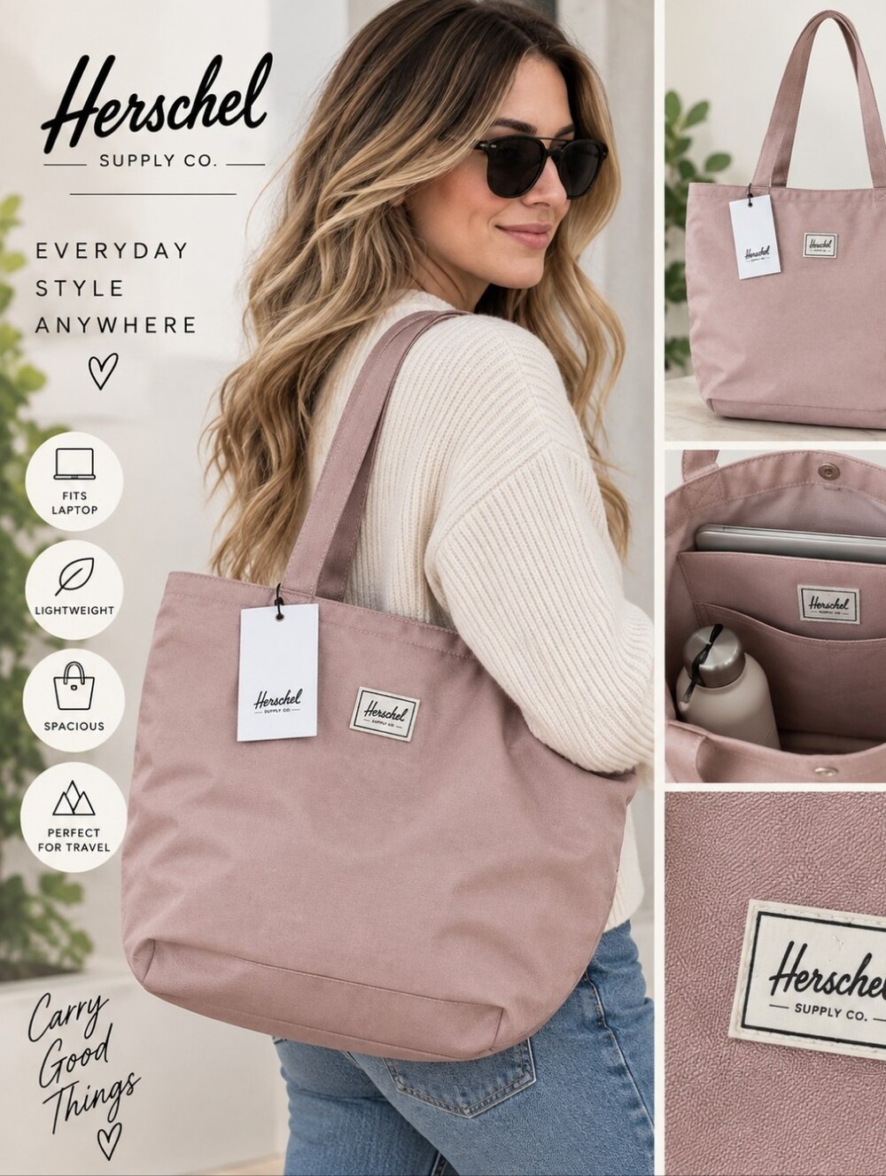 Herschel Supply Company Pink Tote Bag Minimalist Design